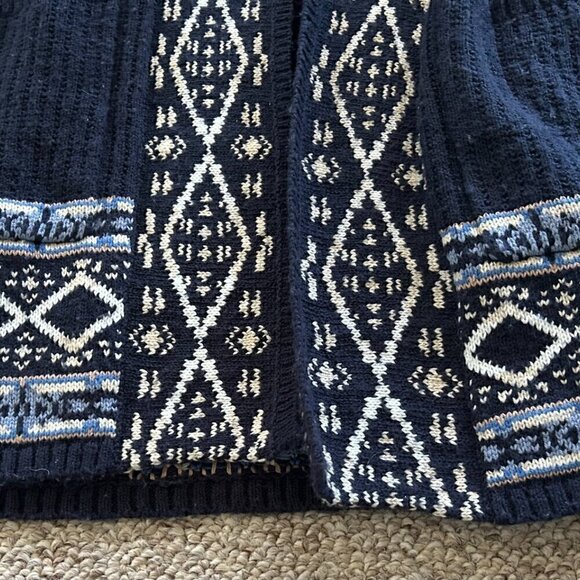 Lucky Brand Women’s Medium Cardigan Navy Blue Patterned Y2K Grannycore - Picture 2 of 10